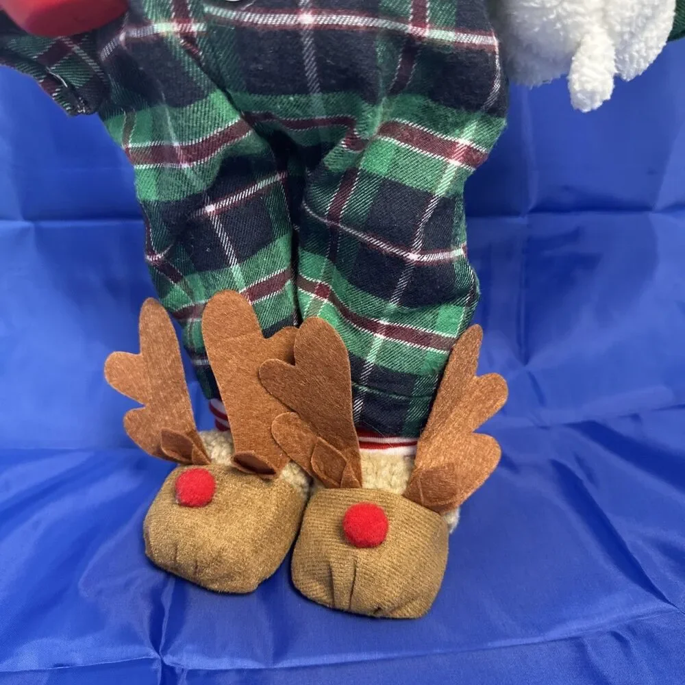 Holiday Time 18” Santa Doll Wearing Plaid Pajamas Holding Cup Hot Chocolate